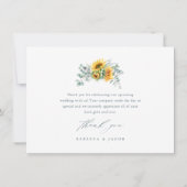 Carte De Remerciements Élégante Fête de Mariage Champêtre au Tournesol (Dos)