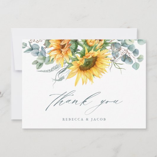 Carte De Remerciements Élégante Fête de Mariage Champêtre au Tournesol (Devant)