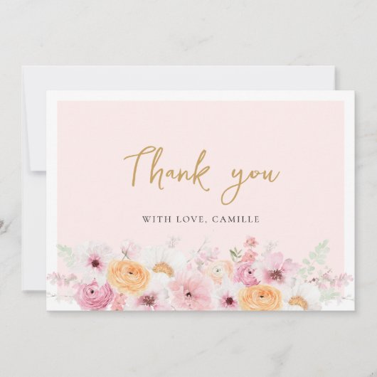 Carte De Remerciements Élégante Fête de Mariage Florale (Devant)