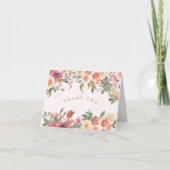 Carte De Remerciements Élégante Fête de Mariage Rose Florale Or (Devant)