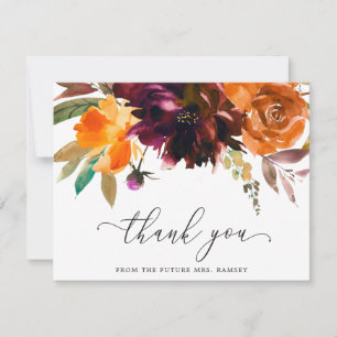 Carte De Remerciements Élégante Fête de Mariage Rustique d'Automne Floral