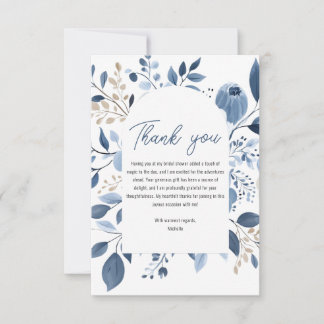 Carte De Remerciements Elégante Fête des mariées de Boho Floral bleu Dust