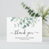 Carte De Remerciements Elégante Fête des mariées de feuillage vert Eucaly (Debout devant)