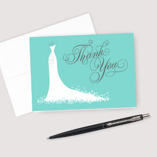 Carte De Remerciements Elégante Fête des mariées de Mariage bleu Aqua