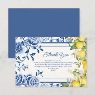 Carte De Remerciements Elégante Fête des mariées Florale Bleue et Citron 