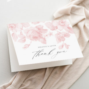 Carte De Remerciements Élégante Fête des mariées florale rose Script
