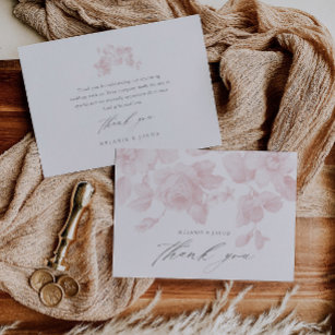 Carte De Remerciements Élégante Fête des mariées florale rose Script