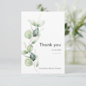 Carte De Remerciements Elégante Fête des mariées verte Eucalyptus (Debout devant)