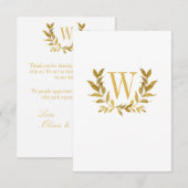 Carte De Remerciements Elégante feuille d'or blanc moderne Mariage chic (Devant / Derrière)