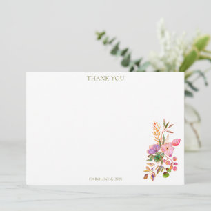 Carte De Remerciements Élégante Fleur Florale Aquarelle Personnalisée Mar
