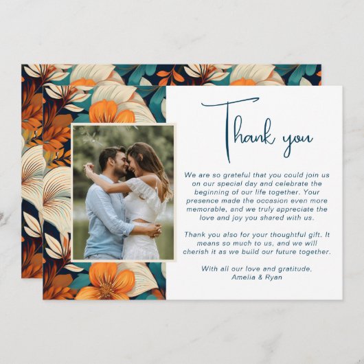 Carte De Remerciements Élégante Fleur tropicale Flore Mariage Photo (Devant / Derrière)