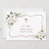 Carte De Remerciements Elégante Fleurs Blanches Rose Gold Frame Baptême (Devant)