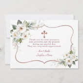 Carte De Remerciements Elégante Fleurs Blanches Rose Gold Frame Baptême (Dos)
