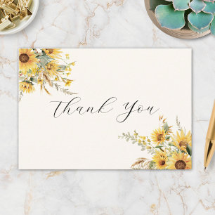 Carte De Remerciements Élégante Florale de Tournesol Aquarelle Rustique P
