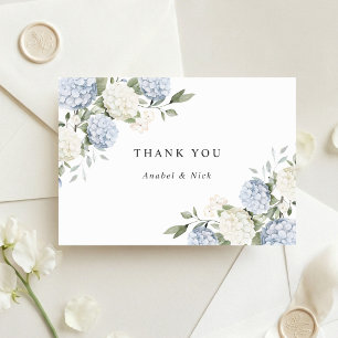 Carte De Remerciements Élégante flore verdure d'hortensia bleu