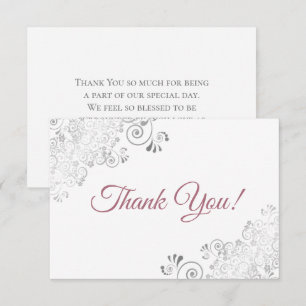 Carte De Remerciements Elégante frites d'argent Dusty Rose sur Mariage bl