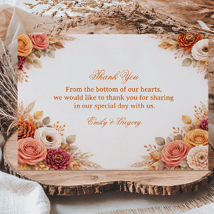 Carte De Remerciements Élégante Gratitude Florale d'Automne