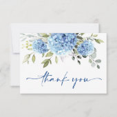 Carte De Remerciements Elégante Hydrangée Bleue Eucalyptus Fleurs Simple (Devant)