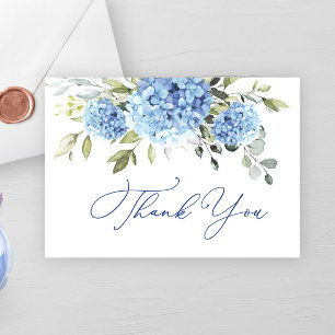 Carte De Remerciements Elégante Hydrangée Bleue Eucalyptus Fleurs Simple