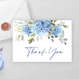 Carte De Remerciements Elégante Hydrangée Bleue Eucalyptus Fleurs Simple