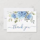 Carte De Remerciements Elégante Hydrangée Bleue Eucalyptus Fleurs Simple (Devant)