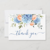 Carte De Remerciements Elégante Hydrangée Bleue Roses Roses Roses Roses R (Devant)