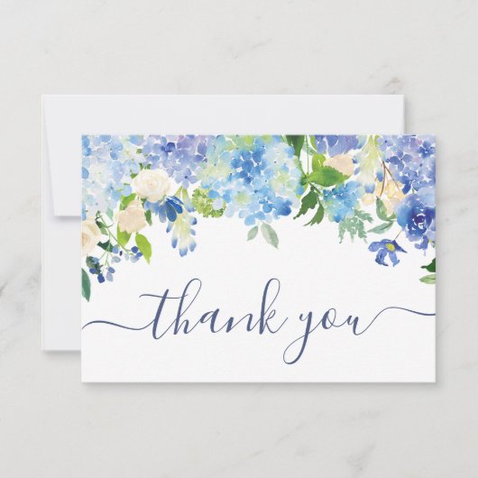 Carte De Remerciements Elégante Hydrangée Bleue Verdure Mariage Floral (Devant)
