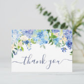 Carte De Remerciements Elégante Hydrangée Bleue Verdure Mariage Floral (Debout devant)