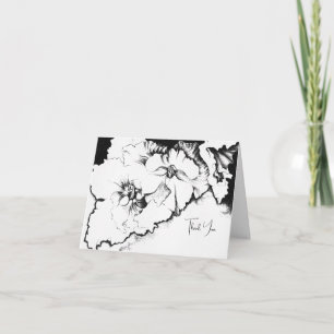 Carte De Remerciements Élégante illustration florale en noir et blanc, ar