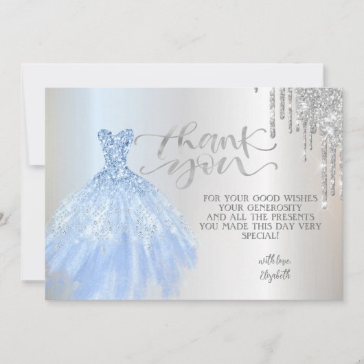 Carte De Remerciements Élégante Lèvres Argent Chic Robe (Devant)