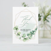 Carte De Remerciements Élégante ligne d'or vert eucalyptus mariage (Debout devant)