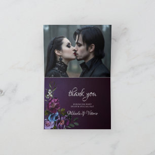 Carte De Remerciements Élégante Mariage gothique à fleurs foncées