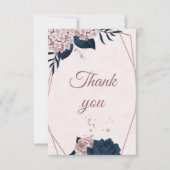 Carte De Remerciements élégante marine et poussiéreuse fleurs roses géomé (Devant)