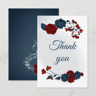 Carte De Remerciements élégante marine & fleurs rouges botanique