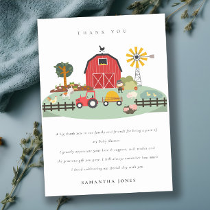 Carte De Remerciements Élégante Mignonne Rouge Ferme Animaux Bébé Shower