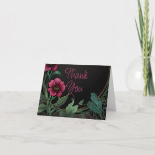 Carte De Remerciements Élégante moody victorienne vert foncé rose floral