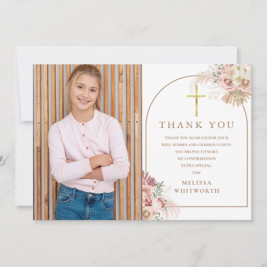 Carte De Remerciements Élégante Pampas d'or Grass Floral Confirmation (Devant)