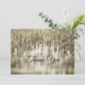 Carte De Remerciements Elégante parties scintillant beige or goutte à gou (Debout devant)