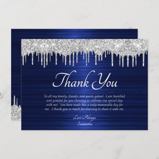 Carte De Remerciements Elégante Parties scintillant d'argent bleu Driver  (Devant / Derrière)