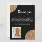 Carte De Remerciements Elégante Parties scintillant d'or noir photo Anniv (Devant)