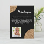 Carte De Remerciements Elégante Parties scintillant d'or noir photo Anniv (Debout devant)