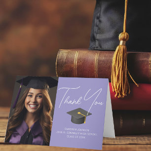 Carte De Remerciements Élégante Photo de Diplômé Lavande Personnalisée po