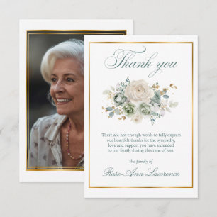 Carte De Remerciements Élégante photo de fleurs de deuil en or et vert sa