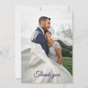 Carte De Remerciements Élégante photo de mariage à l'aquarelle rose bleu 