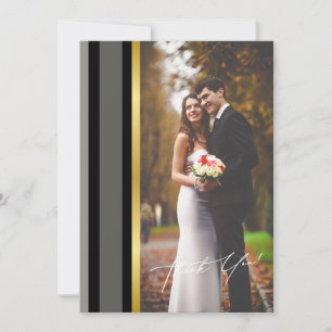 Carte De Remerciements Élégante photo de mariage à rayures noires grises