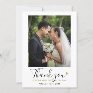 Carte De Remerciements Élégante photo de mariage avec écriture Gold Heart