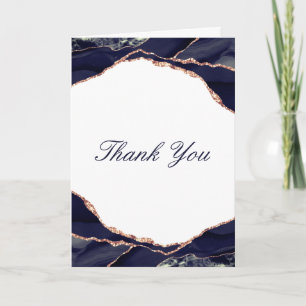 Carte De Remerciements Élégante photo de mariage en agate marine et feuil
