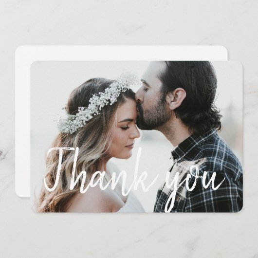 Carte De Remerciements Élégante photo de police de script blanc (Devant / Derrière)