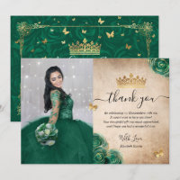 Élégante photo de Quinceañera verte et dorée pour 