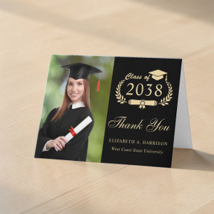 Carte De Remerciements Élégante Photo de Remise des Diplômes en Noir avec